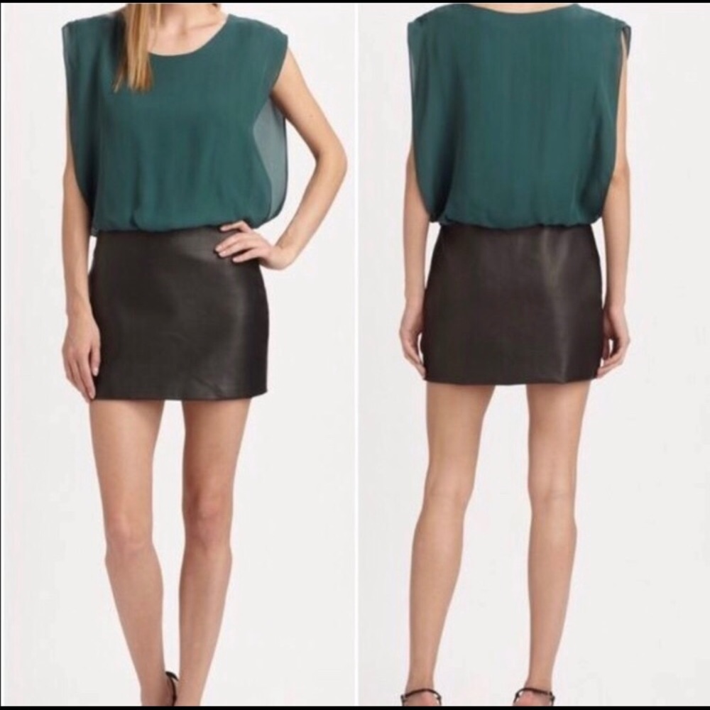 NWT Parker Silk and Leather Combo Dress